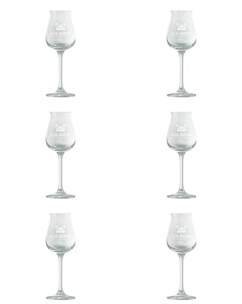 Romglas på stjälk - AH Riise Logo Distillery Taster 6 st. i paketet