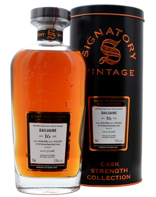 Dailuaine 2008/2025 Signatory Vintage 16 år Single Speyside Malt Whisky 57%