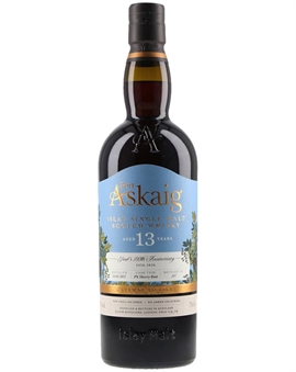 Flaska Port Askaig 13 år Juul's 100th Anniversary Islay Single Malt Whisky med blå etikett