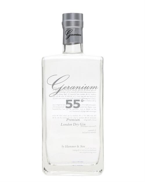 Geranium 55 Premium London Dry Gin Hammer och son England innehåller 70 centiliter och 55 procent alkohol