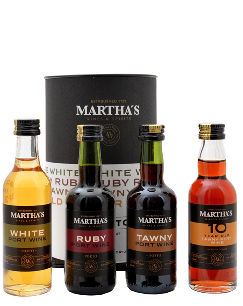 Marthas Miniatyrset Ruby, Tawny, White og 10 år Portvin 4x5 cl 19,5-20%