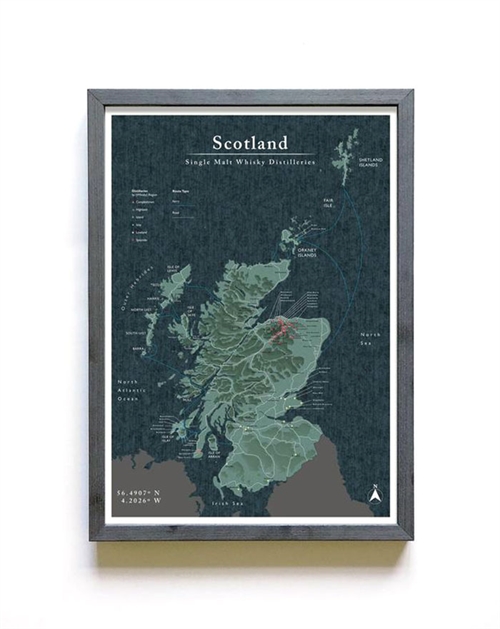 Matt Scottish Distillery Map 29,7x42 cm Poster A3