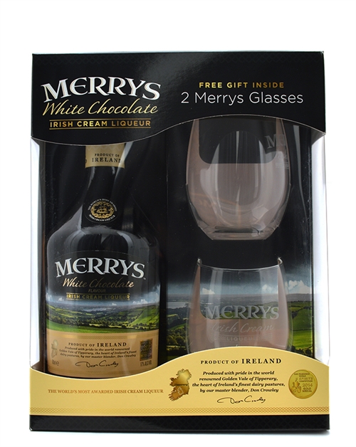 Merrys Presentset med 2 glas White Chocolate Irish Cream Whiskylikør 70 cl 17%