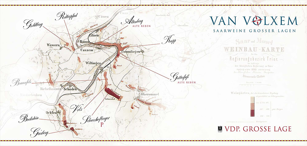Karta över vingården Van Volxem och dess fält
