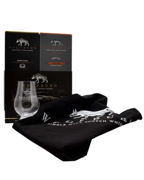 Wolfburn Paket med Wolfburn First Edition, Aurora, Glencairn Glas med Logga & Tote Bag Single Highland Malt Scotch Whisky 46-58%