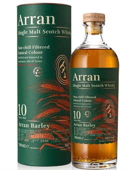 Flaska Arran Barley 10 år Batch 002 med grön etikett och röda kornax