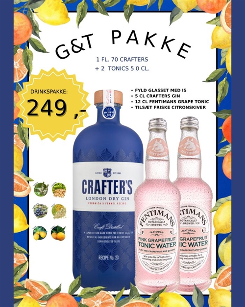 Crafters London Dry Gin 70 cl & Fentimans Pink Grapefruit Tonicwater 2x50 cl